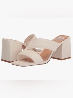 Vince Camuto Vanilla Cream Double-Strap Block Heel Mules size 12